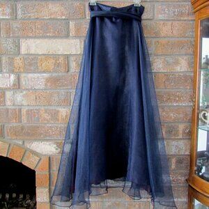 LONG EVENING SKIRT, 10, NAVY w PRETTY BOW SASH, SHEER w LAYERS; WEAR to a BALL!